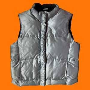 90's 00's vintage silver metallic puffer vest y2k MEDIUM gap **flaws**